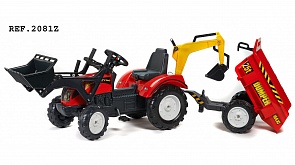 Трактор-экскаватор педальный с прицепом, красный 219 см (Falk, FAL 2081Z)